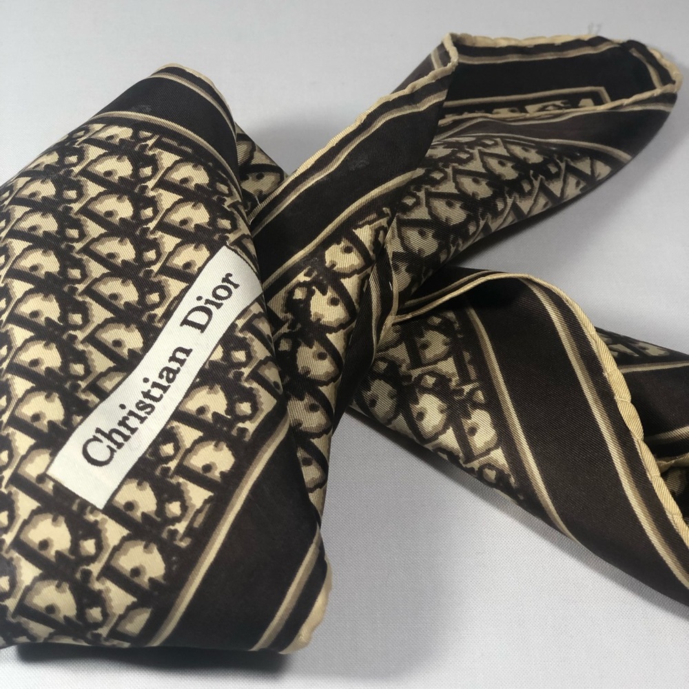 Dior Monogram Silk Scarf in Brown & Cream